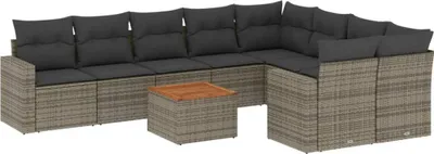 Produktbild von vidaXL 10-tlg. Garten-Sofagarnitur mit Kissen Grau Poly Rattan