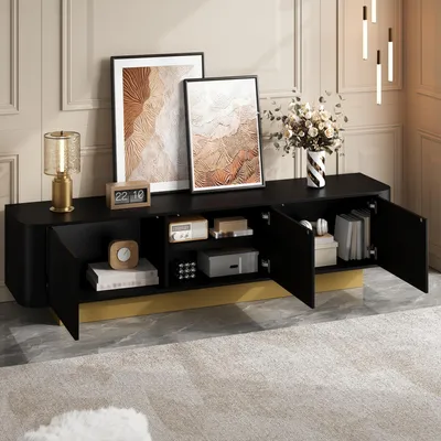 Produktbild von okwish Modernes TV-Schrank Fernsehschrank mit abgerundeten Ecken, Fernsehbank Lowboard mit verstellbarem Regal und Kabelmanagement, Schwarz