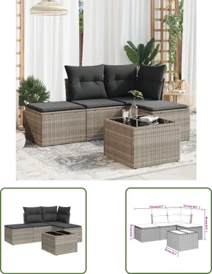 Produktbild von The Living Store 5-tlg. Garten-Sofagarnitur mit Kissen Hellgrau Poly Rattan
