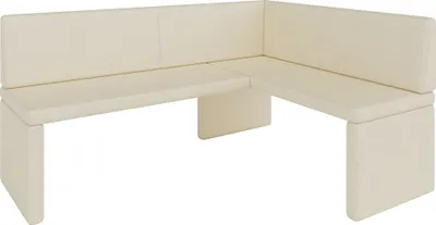 A corner bench in a neutral color against a white background.