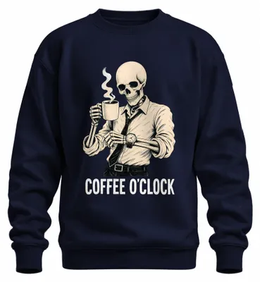 Obrázok produktu pre Tričko s potlačou "Coffee O'Clock Skelett Kaffee", s nápisom "Business Statement" a sarkastickým motívom, modrej farby, veľkosť L