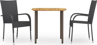 Produktbild von ZMH 3-tlg. Garten-Essgruppe Poly Rattan Schwarz