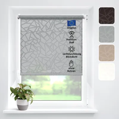 Produktbild von Tageslichtrollo "Crystal", Grau 60x170cm, KlemmFix-Halterungen für Fenster, ohne Bohren