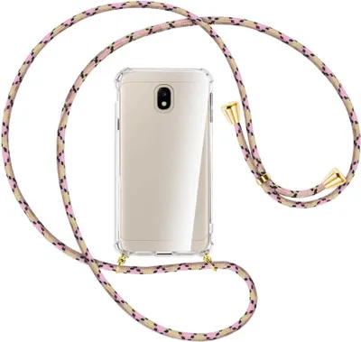 Produktbild von Handykette Backcover-Schutzhülle mit Band (Metall goldfarben) für Samsung Galaxy J3 2017 - rosa Karo