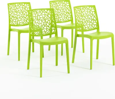 Immagine prodotto di set di 4 sedie impilabili in polipropilene con fibre di vetro per esterni e giardino, bar e ristorante, cucina design moderno - ANNA - Lime