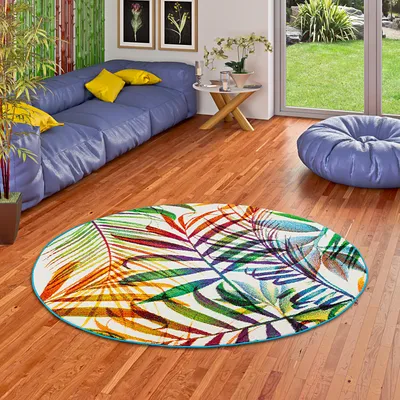 Produktbild von Designer Teppich Faro Tropical Bunte Zweige Rund, Größe:160 cm Rund