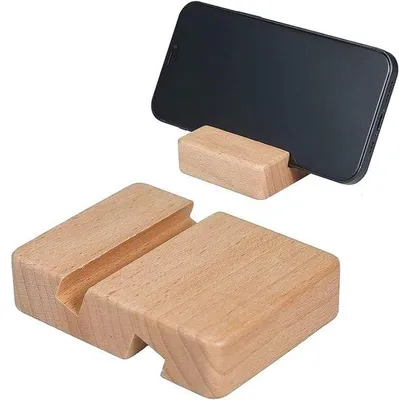 Obrázok produktu pre Mobilný drevený držiak na telefón a tablet s 2 priehradkami, prenosný, kompaktný (8 x 6 x 2 cm)