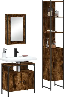Image de Maison Exclusive - Ensemble de meubles de salle de bain 3 pièces en bois composite chêne fumé