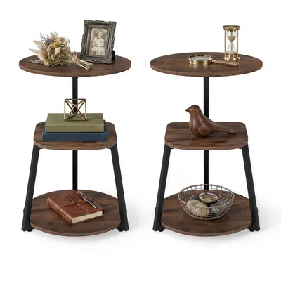 Productafbeelding van COSTWAY bijzettafel, nachtkastje met 3 niveaus, salontafel met metalen frame, accenttafel, koffietafel voor woonkamer, slaapkamer en kantoor, bruin