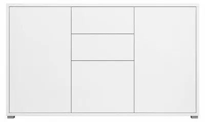 Produktbild von ELVORA DESIGNE Kommode ORSINA 141x93x41 cm, 3 Türen und 2 Schubladen, Push-to-Open, Weiß, KI-generiertes Bild