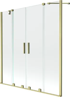 Produktbild von Mexen Velar Duo Duschabtrennung für Badewanne, 2-flügelig, verschiebbar, 140 x 150 cm, transparent, gebürstetes Gold - 896-140-?