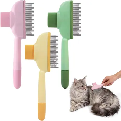 Produktbild von Tierhaar-Entfernungskamm 3 Stk., selbstreinigender Flohkamm, für Katzen, Edelstahl und wasserdicht