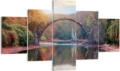 Produktbild von Bild auf Leinwand - Leinwandbild - 5 Teile - Garten Rhododendren Brücke - 125x70cm - Wand Bild - Wanddeko - Wandbilder - Leinwanddruck - Bilder - Wanddekoration - Leinwand bilder - EA125x70-4660