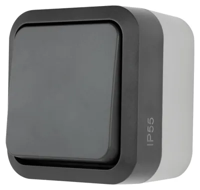 Imagen del producto de Interruptor de pared, grado de protección IP55, apto para ambientes húmedos, color antracita, para instalaciones eléctricas