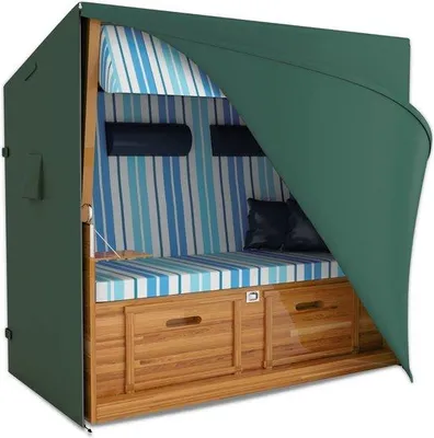 Produktbild von Unyqoos® Wasserdichte Schutzhülle für Strandkorb – 600D Oxford, 155 x 90 x 160 cm, bis 150 cm, UV-beständig & reißfest, Belüftung, 2 Reißverschlüsse, Aufrollsystem mit Klett