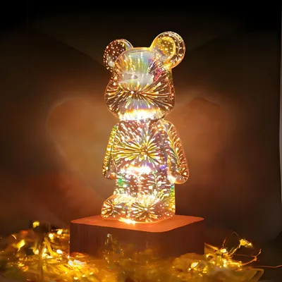 Produktbild von 3D Feuerwerksbär 3D Nacht Lichter Dreidimensionales Licht 8 farbwechselnde Glas-Buntbär-Nachttischlampen Geschenk, Geschenk für Kinder und Erwachsene