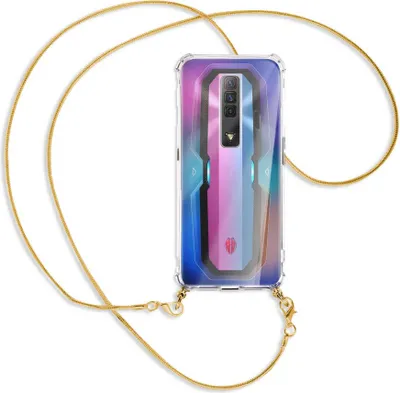 Produktbild von Handykette Backcover-Schutzhülle mit Band (Metall goldfarben) für ZTE nubia Red Magic 7 - goldfarbene Kette Snake