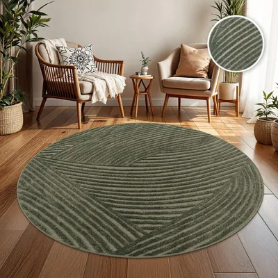 Produktbild von TT Home In-& Outdoorteppich Wetterfest Balkon Schlafzimmer Boho Skandi Motiv Unifarben Geometrische Optik Moderner Style Größe 160 cm Rund