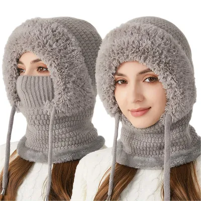 Produktbild von 3 in 1 Wintermütze mit Winddichte Schal und Masken, Balaclava & Halswärmer Set, Grau