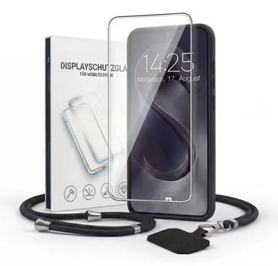 Produktbild von Handyhülle für Samsung Galaxy A34 5G mit Handykette und 9H Displayglas Displayschutz Band Kordel Hülle Case Schutzhülle Schwarz