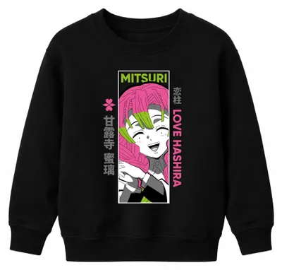 Zdjęcie produktu dla Mitsuri Love Hashira Demon Slayer Anime Gift Otaku kawaii Uni  bluza dziecięca, czarny, 140