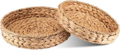 Produktbild von Rundes Geflechtstisch aus Seegras und Wasserhyazinthe, Set, 32 cm + 28 cm Durchmesser, Frühstücksplatte