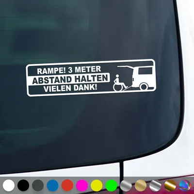 Produktbild von PantherPixel Rampe 3 Meter Aufkleber Abstand Halten Handicap Sticker Auto Geschenkidee Farbe Weiss