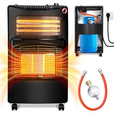 Produktbild von Vigevee 2-in-1 Gas- & Elektroheizung 4200W/1200W, Keramik & Quarz, 3 Gasstufen, ODS, 4 Rollen