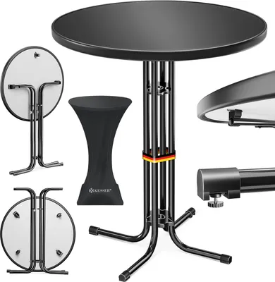 Produktbild von Kesser Runder Stehtisch Bistrotisch, klappbar, höhenverstellbar, wetter- & hitzebeständig, pulverbeschichteter Stahl, B 0.7m H 1.1m T 0.7m, max. 60 Kg, für Gastronomie, Garten, Party, als 1er oder 2er-Set