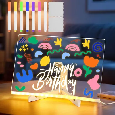 Produktbild von LED Notiztafel mit Farben, Transparente Acryl Notiztafel mit 7 Neon-Stifte und Verstellbarem St?nder, LED Zeichentafel Kinder 30x20cm, Abwischbar, Memotafel fš¹r Bš¹ro, CafšŠ, Schule, Zuhause