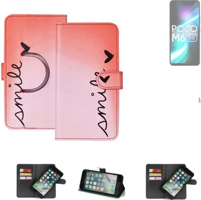 Produktbild von K-S-Trade Schutzhülle Handyhülle kompatibel mit POCO M6 5G Hülle cover bookstyle Etui ''smile'' rot Standfunktion Kameraschutz (1Stk)