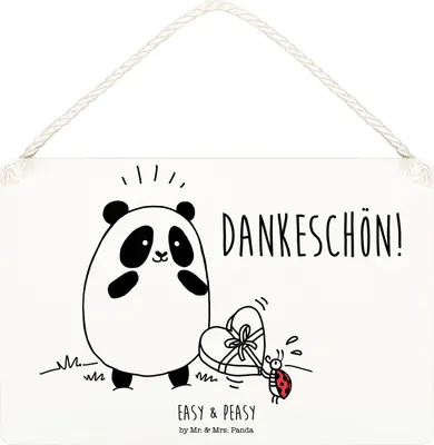 Produktbild von Mr. & Mrs. Panda Schild Panda Dankeschön DIN A5 - Weiß - Geschenk, kleine aufmerksamkeit, Türschild, Wandbild Holz, Wandschild, holzbild