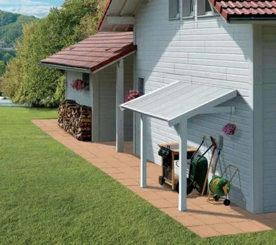 Produktbild von Schleppdach Grosfillex für Kunststoffgerätehaus, 119 x 222 x 188 cm, grau-weiß