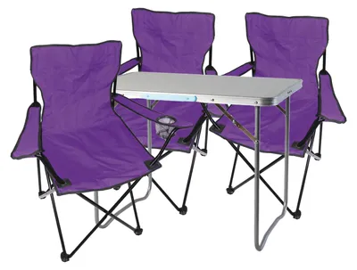 4-tlg. lila Campingmöbel Set, Tisch mit Tragegriff und Campingstuhl mit Tasche