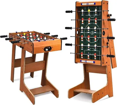 Productafbeelding van Opklapbaar tafelvoetbal, tafelvoetbal met 18 speelfiguren en 2 voetballen, tafelvoetbal met een naadloos, omhooglopend speeloppervlak, geschikt voor kinderen en volwassenen, met een houten uitstraling