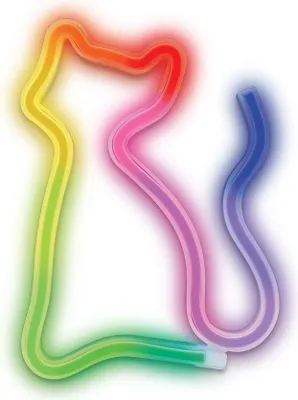 A neon LED light shaped like a cat with a rainbow color gradient.