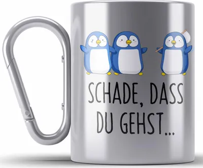 Produktbild von Trendation - Jobwechsel Edelstahl Tasse Karabiner Geschenk Kollegin Kollege Abschied Lustig Abschiedsgeschenk Sprüche Neuer Job Schade Dass Du Gehst (Silber)