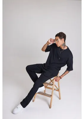 Produktbild von Herren Sportanzug Freizeit Hose T-Shirt Freizeitanzug Oversize L Schwarz