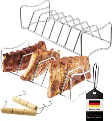 Produktbild von bremermann 2in1 Spare Ribs- und Bratenhalter 2er Set, Rippchenhalter mit Tragegriffen, aus rostfreiem Edelstahl