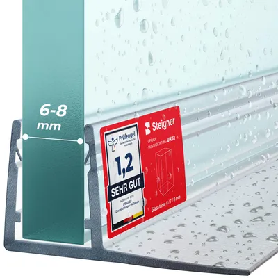 Produktbild von STEIGNER Duschtürdichtung UK02 30 cm (1 Stk.) Transparent - Dichtung gerade für Eckeinstieg Dusche oder Fünfeckdusche mit Duschtür 6-8 mm - Schutz gegen Auslaufen, Perfekte Passform, Einfache Montage