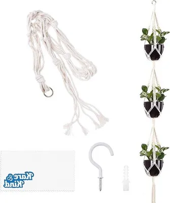 Produktbild von Vierbeinige Pflanzengartenhängematte aus Baumwollfaden - inkl. Bolzen, Wäschetuch - 3 Gartentöpfe - für Blumenzwiebeln und Terrarien - Wohnbereich und Außenraum