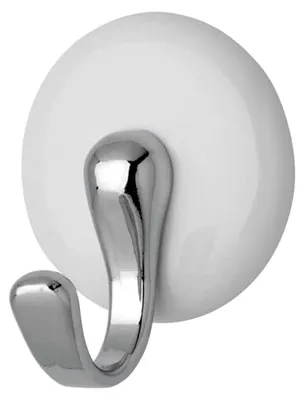 Produktbild von Kleiderhaken aus Keramik in Weiß mit glänzendem Chromfinish, selbstklebend, 60 mm x 50 mm x 41 mm
