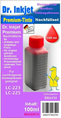 Produktbild von BR61M - Magenta - Dr.Inkjet Premium Nachfülltinte für Brother Druckerpatronen für LC-221 / LC-223 / LC-225 / LC-227 / LC-229