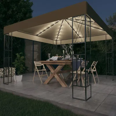 Produktbild von Möbel Pavillon mit LED-Lichterkette 3x3 m Taupe Stoff - Pavillons & Partyzelte 3070330