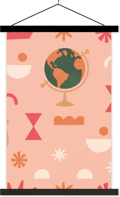 Produktbild von MuchoWow® Textilposter Globus - Rosa - Pastell 60x90 cm mit schwarzem Rahmen - Poster Wohnzimmer