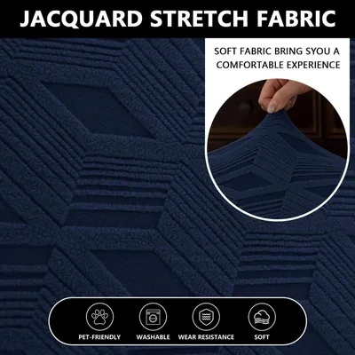 Produktbild von Sesselüberwurf Stretch Dunkelblau Jacquard mit Schaumstoffstäben