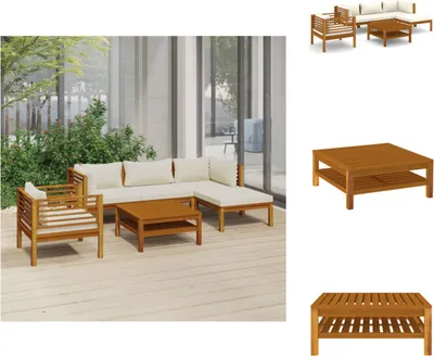 Produktbild von vidaXL 6-tlg. Garten-Lounge-Set mit Creme Kissen Massivholz Akazie -  Gartenmöbel-Sets