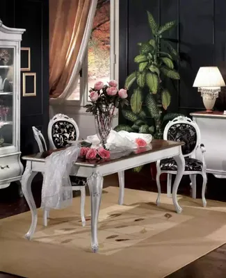 Produktbild von Design Esszimmer Holzmöbel 4x Stuhl weiß Tisch Essgruppe Essgarnitur Set 5tlg