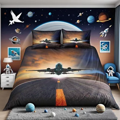 Imagen del producto de Juego de sábanas con estampado de aviones para niños