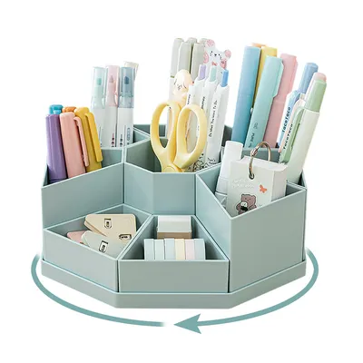 Produktbild von Stiftehalter, Schreibtisch Organizer mit Schublade,360° drehbar rotierend,20.7x9.5cm,Blau